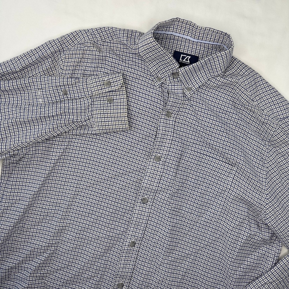 Cutter & Buck Shirt Men's Medium Navy Green Check Button Down Long Sleeve
